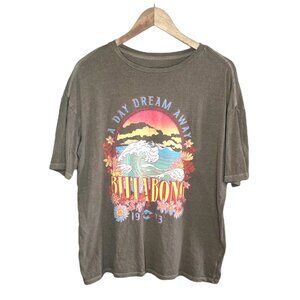 Billabong Womens Over sized Brown Cotton Graphic Tee A Day Dream Away XS